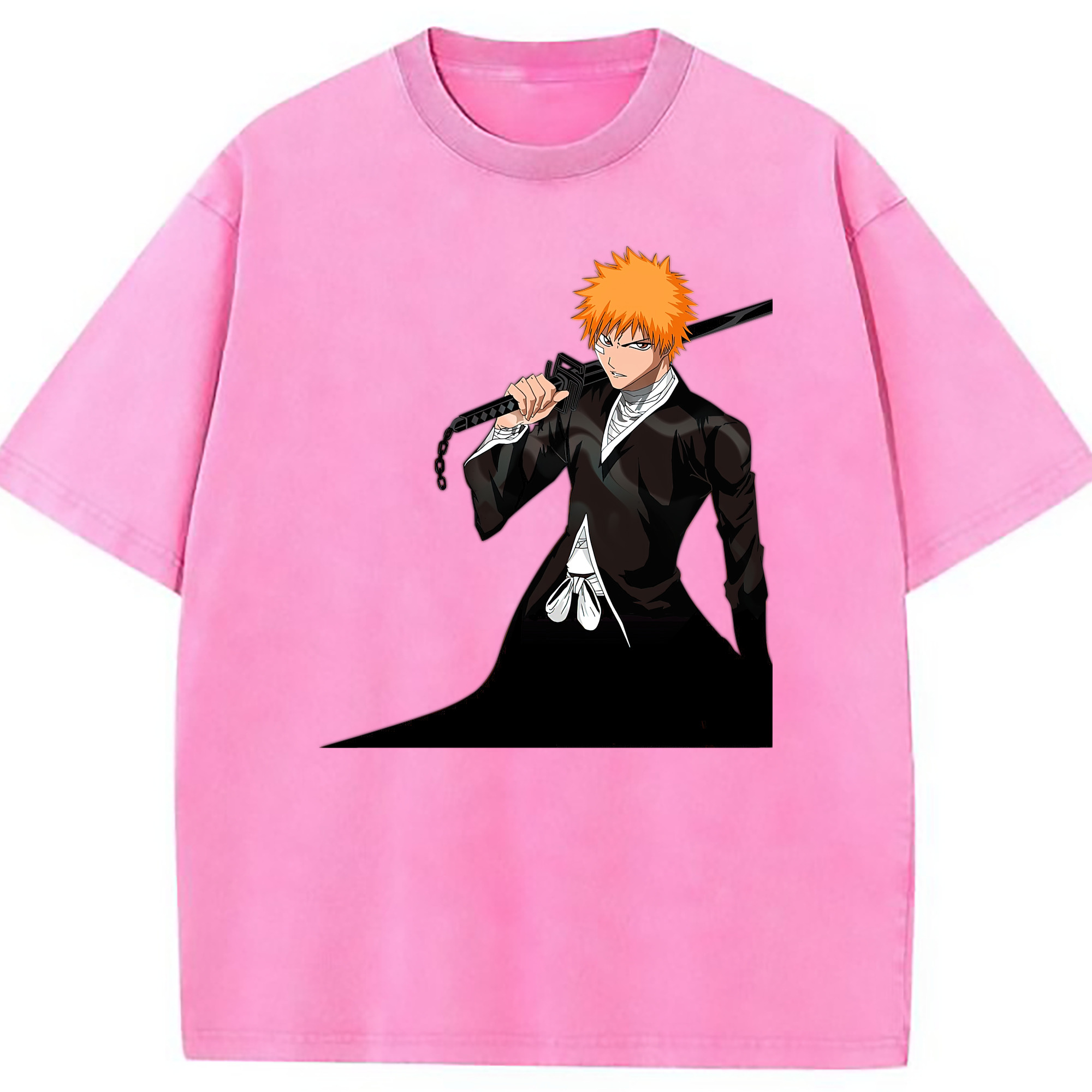 （画像用） ブリーチ 黒崎一護（くろさき いちご）BLEACH Kurosaki Ichigo 綿100% ヴィンテージ風 半袖Tシャツ（フロントプリント）